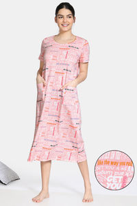 Buy Zivame Fun & Frolic Knit Cotton Full Length Nightdress - Pink