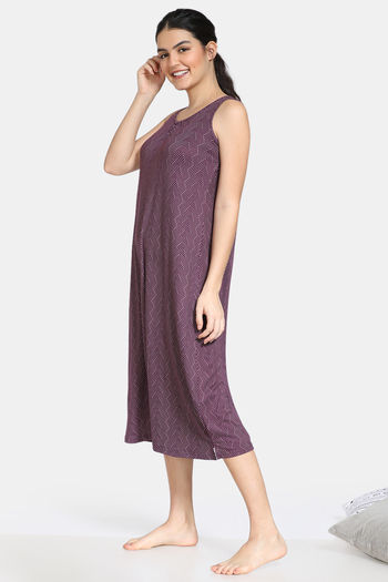 Buy Zivame Barnyard Cotton Mid Length Nightdress - Purple at Rs.907 online