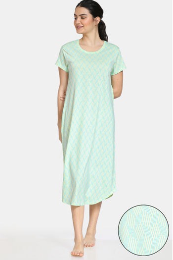 Buy Zivame Paper Town Knit Cotton Mid Length Nightdress - Blue Radiance