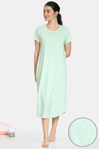 Buy Zivame Paper Town Knit Cotton Mid Length Nightdress - Blue Radiance