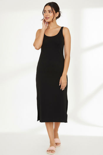 Buy Zivame Knit Cotton Kurti Slip - Black