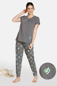 Buy Zivame Texas Dreaming Knit Cotton Pyjama Set - Grey