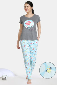 Buy Zivame Bob & Berry Knit Cotton Pyjama Set - Blue