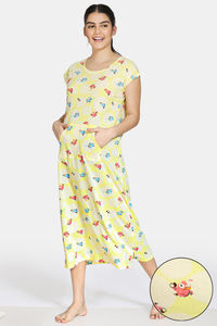 Buy Zivame Bob & Berry Knit Cotton Mid Length Nightdress - Yellow