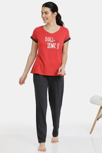 Buy Zivame Paws Knit Cotton Pyjama Set - Charcoal