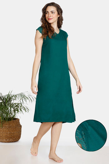 Buy Zivame Bridal Trousseau Rayon Mid Length Nightdress - Evergreen