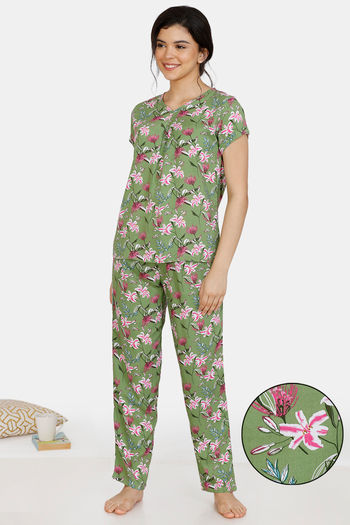 Buy Zivame Tree Of Life Rayon Pyjama Set - Green