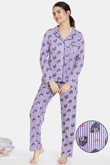 Buy Zivame Sweet Treats Cotton Pyjama Set - Purple at Rs.932 online