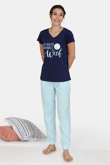 Buy Zivame Sweet Treats Cotton Pyjama Set - Blue