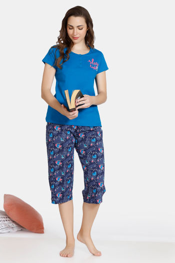 Buy Zivame Maternity Knit Cotton Pyjama Set - Sailor Blue at Rs