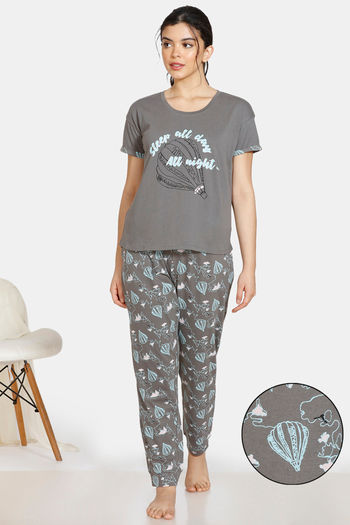 Buy Zivame Doodle Cotton Pyjama Set - Gargoyle