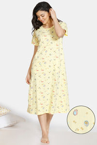 Buy Zivame Crossword Cotton Mid Length Nightdress - Yellow
