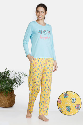 Buy Zivame Sleepy Owl Butter-Soft Poly Knit Pyjama Set - Daffodil