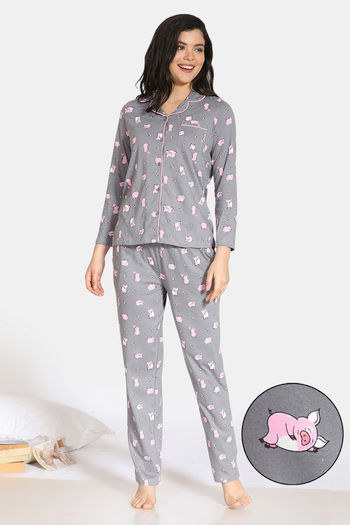 Cotton Pyjama Piglet Nightwear Marine Blue Linen Men's Pyjama