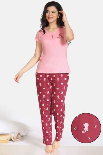 Buy Zivame Pretty Pigs Cotton Pyjama Set - Rhododendron