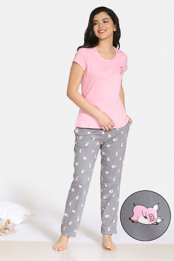 Buy Zivame Pretty Pigs Cotton Pyjama Set - Wild Dove