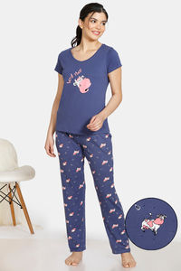 Buy Zivame Barnyard Butter-Soft Poly Knit Pyjama Set - Marlin