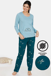 Buy Zivame Queen Bee Antiviral Finish Cotton Pyjama Set - Blue