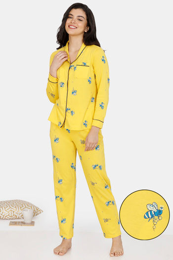 Buy Zivame Queen Bee Cotton Pyjama Set -  Yellow