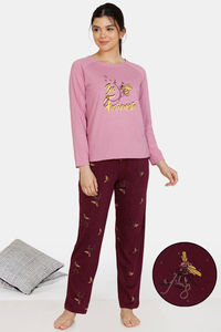 Buy Zivame Queen Bee Cotton Pyjama Set - Pink Maroon