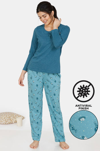 Buy Zivame Queen Bee Antiviral Finish Cotton Pyjama Set - Green