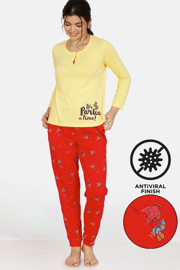 Buy Zivame Queen Bee Antiviral Finish Cotton Pyjama Set - Red