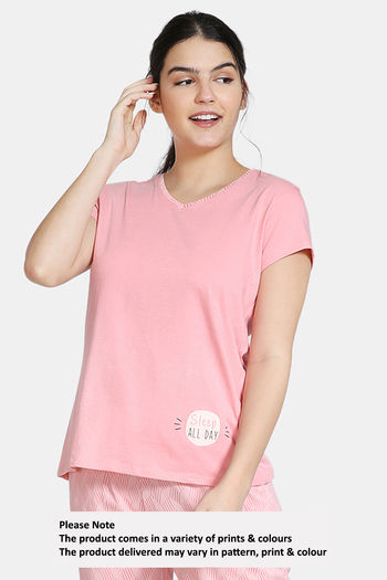 Buy Rosaline Relaxed Fit Poly Cotton T-Shirt -Airy Blue at Rs.247 online
