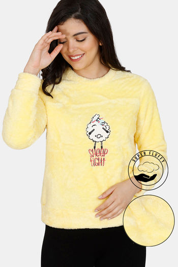Buy Zivame Fluffy Fur Knit SweatShirt - Yellow