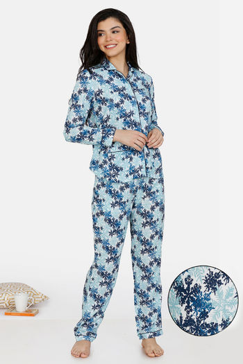 Buy Zivame Snowflakes Woven Pyjama Set - Blue