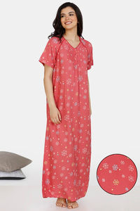 Buy Zivame Snowflakes Rayon Full Length Nightdress - Red
