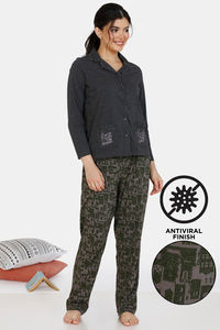 Buy Zivame City Lights Antiviral Finish Cotton Pyajama Set - Charcoal Grey