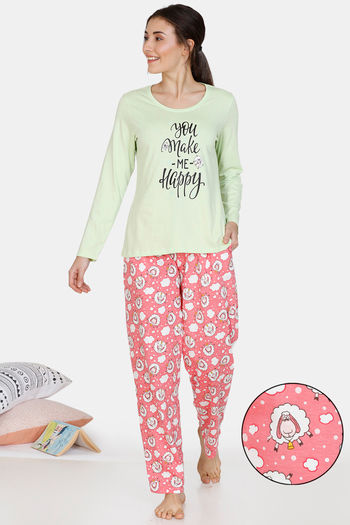 Buy Zivame Crazy Farm Cotton Pyjama Set - Pink Green