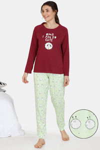 Buy Zivame Crazy Farm Cotton Pyjama Set - Green Maroon
