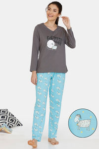 Buy Zivame Crazy Farm Cotton Pyjama Set - Grey Blue