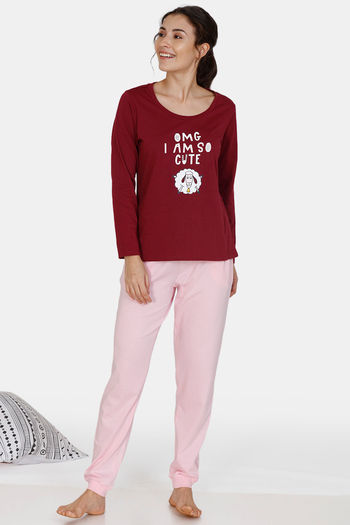 Buy Zivame Crazy Farm Cotton Pyjama Set - Maroon Pink