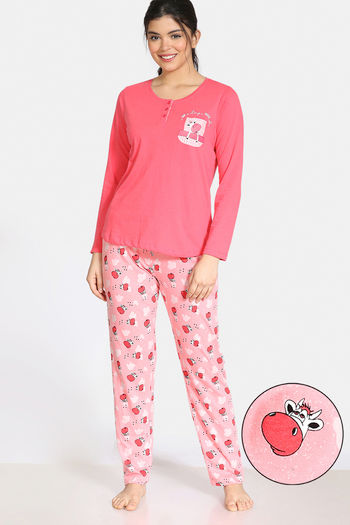 Buy Zivame Barnyard Knit Cotton Pyjama Set - Pink