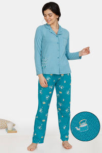 Buy Zivame Heritage Tribe Poly Elastane Pyjama Set - Blue