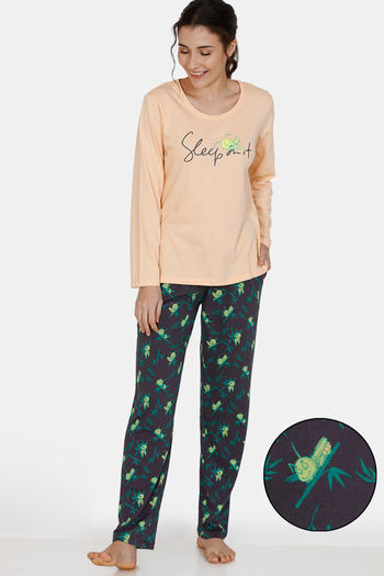 Buy Zivame Tree Of Life Cotton Pyjama Set - Grey Orange