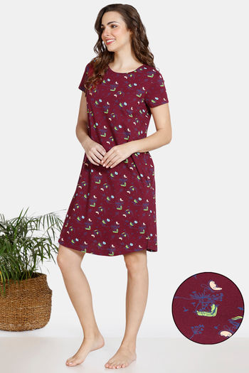 Buy Zivame Doodle Cotton Knee Length Nightdress Rhododendron at