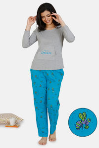 Buy Zivame Queen Bee Cotton Pyjama Set - Green