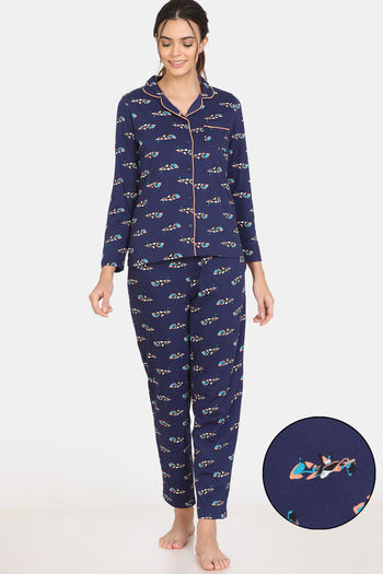 Buy Zivame Maternity Knit Cotton Pyjama Set - Sailor Blue at Rs.1699 online