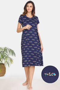 Buy Zivame My Besties Cotton Mid Length Nightdress - Medieval Blue