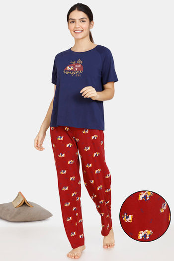 Zivame My Besties Cotton Pyjama Set - Sundried Tomato