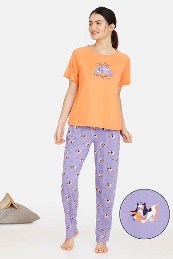 My Pajamas Zivame My Besties Cotton Pyjama Set Violet Tulip