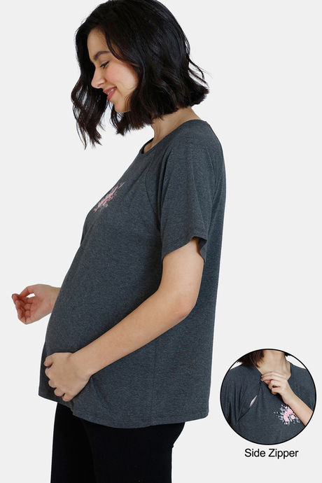 Buy Zivame Maternity Poly Cotton Top with Concealed Zippers - Anthra  Melange at Rs.479 online