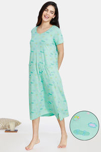 Buy Zivame Her World Cotton Mid Length Nightdress - Ice Green