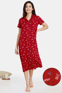 Buy Zivame Her World Knit Cotton Mid Length Nightdress - Beet Red