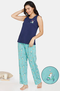 Buy Zivame Her World Knit Cotton Pyjama Set - Navigate