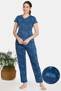 Buy Zivame Galaxy Print Cotton Pyjama Set - Navy Peony