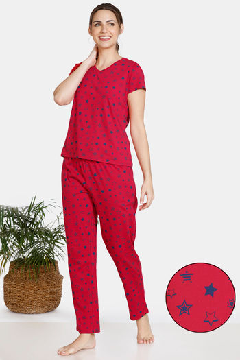 Zivame Galaxy Print Cotton Pyjama Set - Toreador